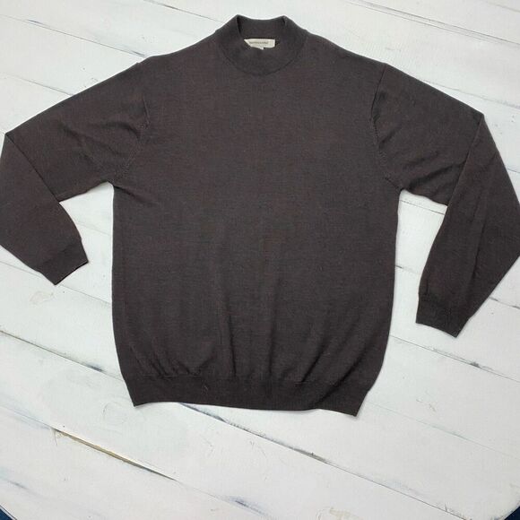Pronto Uomo Men's Brown Sweater Size Large  100% Merino Wool Long Sleeve - Picture 1 of 11